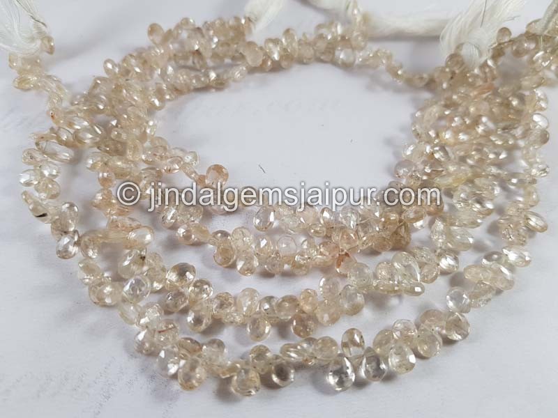 Natural White Zircon Faceted Pear Beads